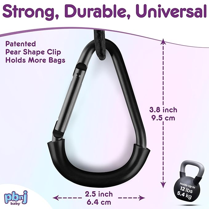 Stroller Hooks for Hanging Diaper Bags - Mommy Stroller Clip and Stroller Accessories Organizer Hook - Large Carabiner Clips for Mom Purse Shopping Grocery Bag and Accessory - (2 Pack) (Clips)