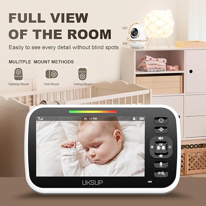 Baby Monitor with 2 Cameras and Audio - Video Baby Monitor with 960ft Long Range, Remote Pan-Tilt-Zoom, Night Vision, Temperature Sensor, 2-Way Talk, 8 Lullabies, 30-Hour Battery & No WiFi
