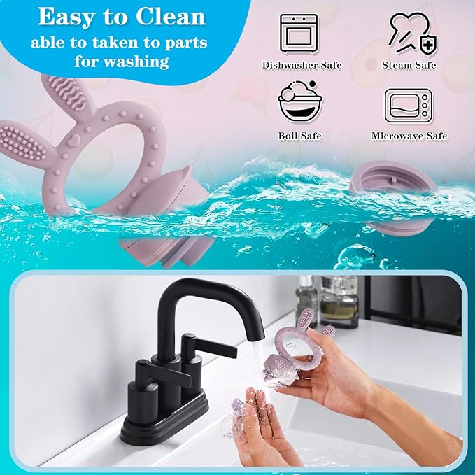 Baby Solids/Frozen Fruit Feeder Pacifier, Infant Teether Toy 4M+, BPA-Free Silicone Pouch & Nipple, Safely Introduce Solids, Teething Relief, 2-Pack (Rabbit - Pink Purple, S/M/L)