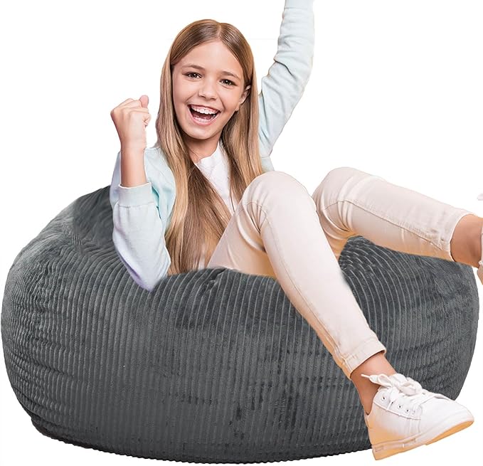 Classic Bean Bag Chair, with Faux Rabbit Fur Cover for Teens and Kids, Memory Foam Bean Bag Chairs, Ultra Soft Faux Fur Fabric, 2.5 feet Round Fluffy Bean Bag Sofa