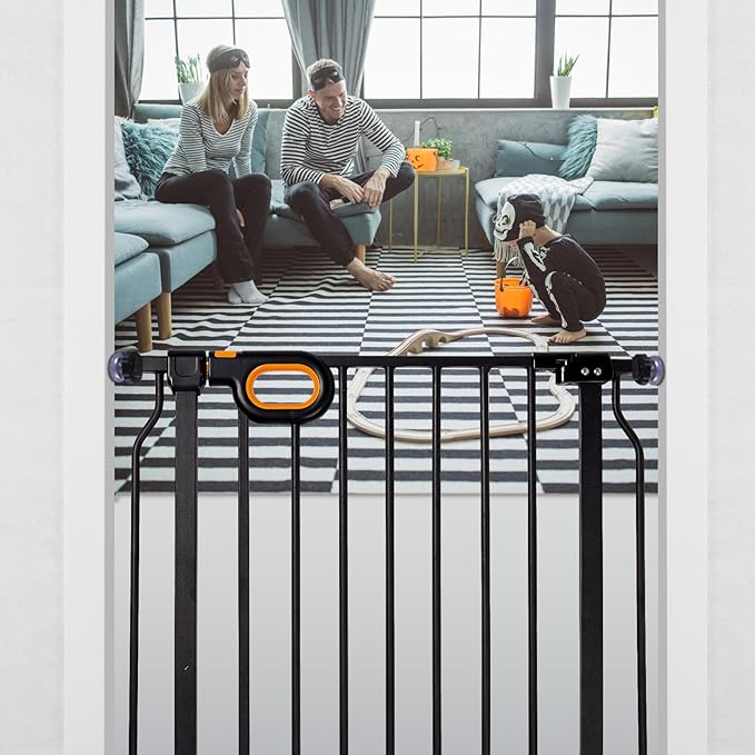 Baby Safety Gate for Stairs 29-33 Inch Wide, Safety House Gate for Baby Pet Gate with Door Pressure Mounting Gates for Kids Toddler Dogs Indoor Stairway Doorway Black (30.5'' Tall)