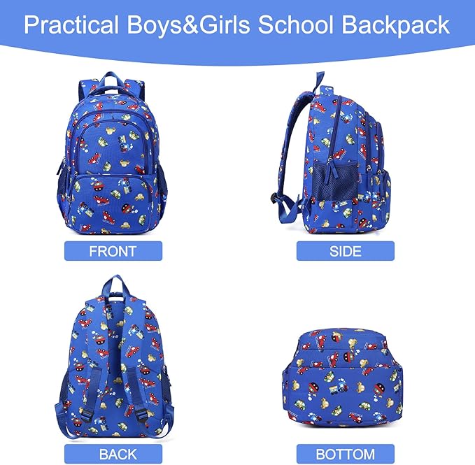 CLUCI Kids Backpack for Boys Bookbags Preschool Toddler Daycare School Bag Elementary Kindergarten Lightweight Waterproof Bluey Backpack Cars