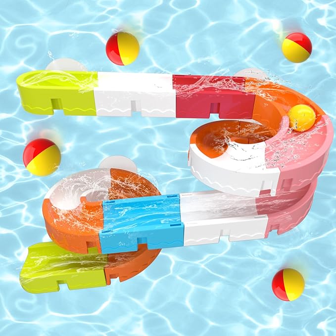 Baby Bath Toys for Toddler 1-3 3-5, Bathtub Shower Building Duck Slide Blocks Toy Marble Run Toys for Kids 1 2 3 4 5 Years Old Toddler Boys and Girls