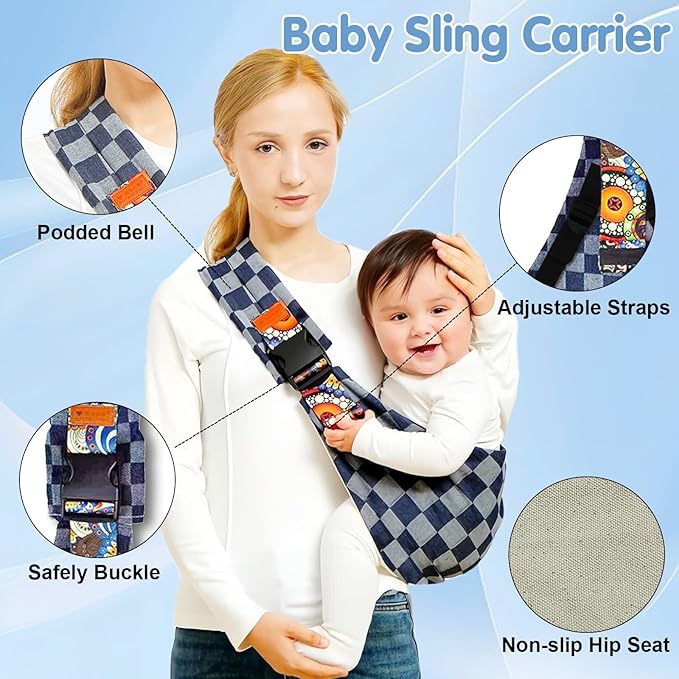 Baby Sling Carrier 2025 Baby Carrier Newborn to Toddler Sling Lightweight Baby Carrier Sling with Adjustable Straps Toddler Carrier Baby Wrap Sling for 10-30 lbs (Blue)