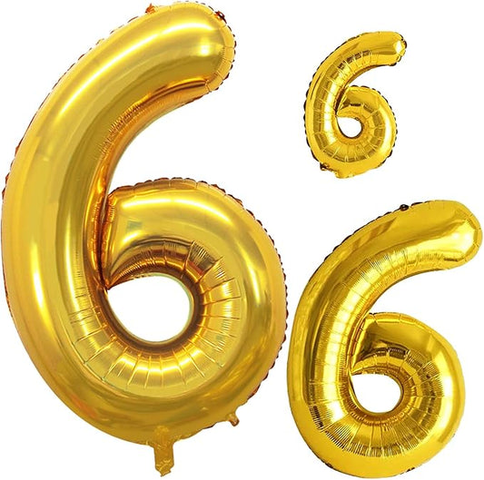 GOER Gold Foil Balloons Number 6,Huge Number Balloons for 6th 66th Birthday Party Supplies Anniversary Decorations (3 pcs,42 inch,32 inch,16inch)