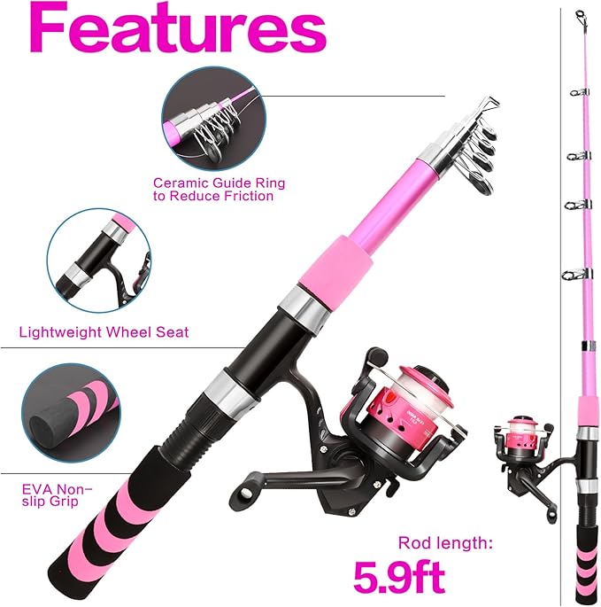 Collapsible Telescopic Fishing Rod and Reel Combo Push Button Small Fishing Pole Kit Beginner Youth Boys Fishing Starter Set Tackle