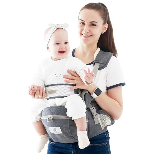 Baby Hip Seat Carrier Baby Waist Stool for Child Infant Toddler with Adjustable Strap Buckle Pocket Soft Inner Huge Storage (Dark Grey)