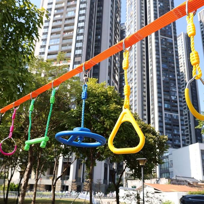 Climbing Gymnastic Rings for Kids - Strong Obstacle Course Ninja Ring Monkey Bars for Outdoor Backyard Play Sets, Swing Set