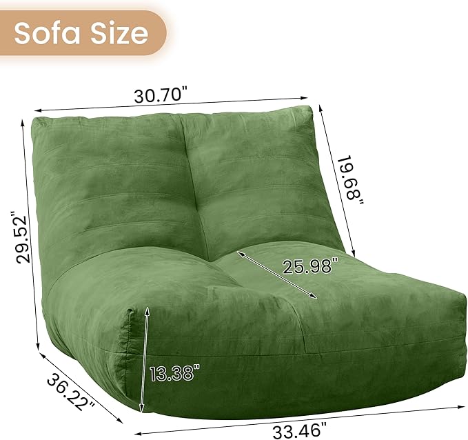 Bean Bag Chair Lazy Bean Bag Sofa, Floor Beanbag Chairs with Stuffed High-Density Foam, Memory Foam Bean Bag Sofa for Living Room, Bedroom and Office