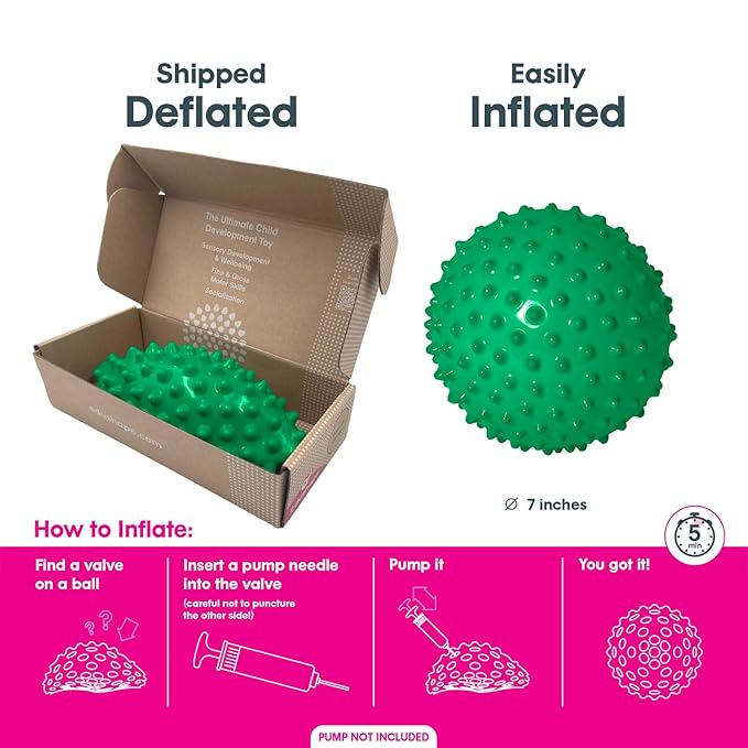Edushape Original Sensory Ball - 7" Deflated Green Color Baby Ball Enhances Gross Motor Skills for Kids 6 Months & Up
