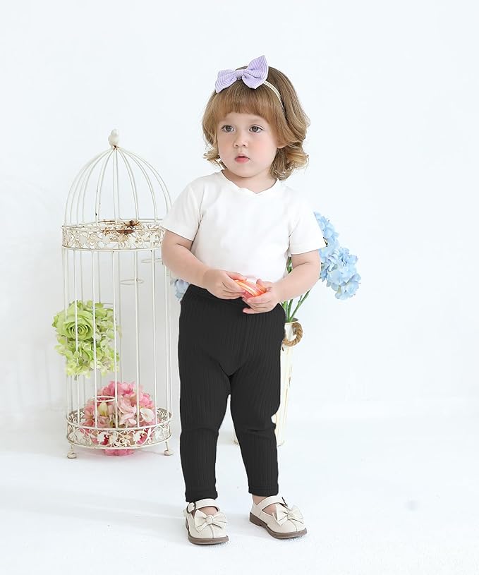 Baby and Toddler Girl's 5 Pack Cotton Ribbed Pull On Pants Leggings 0-4 Years