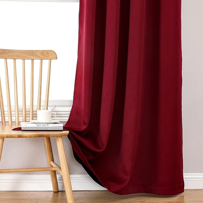 ChrisDowa 100% Blackout Curtains for Bedroom with Black Liner, 2 Thick Layers Total Blackout Thermal Insulated Grommet Small Window Curtains 2 Panels Set (Burgundy, 42 x 54 Inch)