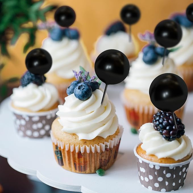 75 Pieces Black Cake Balls Topper Decorations Foam Cupcake Topper Mini Balloon Cake Topper Balls Cake Picks for Cake Deco Birthday Party Wedding