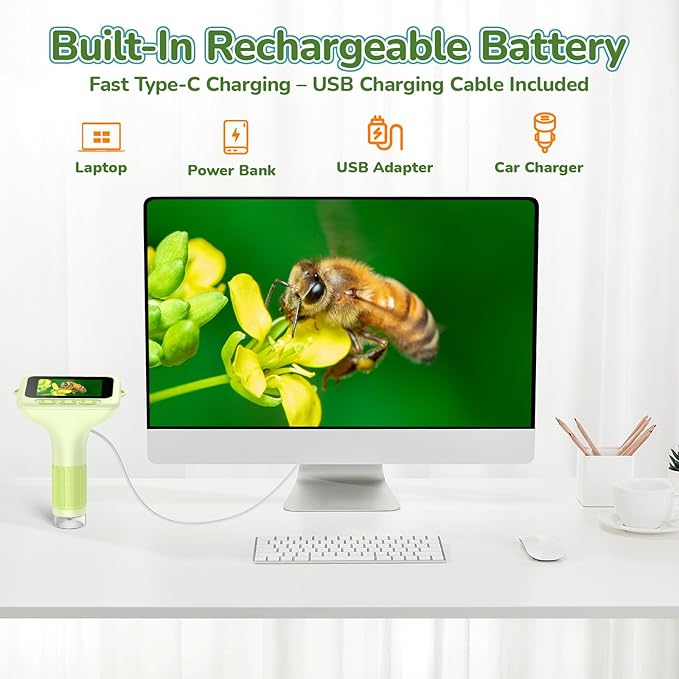 3.0" Screen Digital Microscope for Kids: 1000X Rechargeable Mini Pocket Portable Miniscope Magnifying Glass 4K Coin Jewelry Loupe Edu Science STEM Toy Xmas Gift 4-12 Boys Girls