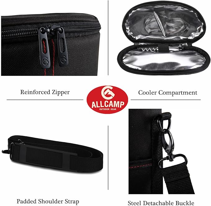 ALLCAMP 2 Bottle Wine Tote Carrier - Insulated Portable Padded Canvas Wine Bag for Travel, BYOB Restaurant, Wine Tasting, Party, Great Christmas Day Gift for Wine Lover，Black