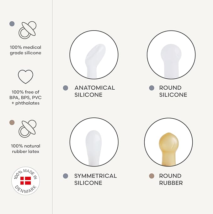 FRIGG Natural Rubber Baby Pacifier 6-Pack Cinnamon Charm | Made in Denmark | BPA-Free (6-18 Months)