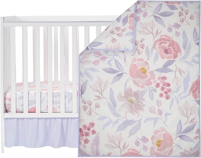 Bedtime Originals Lavender Floral 3-Piece Baby Crib Bedding Set - Pink/Purple
