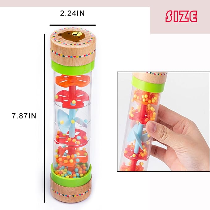BIUWING Rainmaker Rain Sticks, Mini Wooden Musical Shake, Beaded Raindrops - Turn Over and Watch The Colorful Beads Flow Down The Tube as It Creates The Soothing Sound of Rain