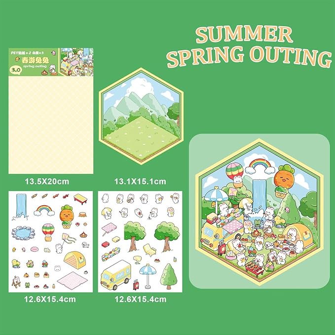 4 Sets DIY 3D House Stickers,Make Your Own Warm Home,Fun Cute Cartoon Stickers Scene Make Your Own Mini Room Scenes Miniature Supermarket for Relief Stress Pass The Time