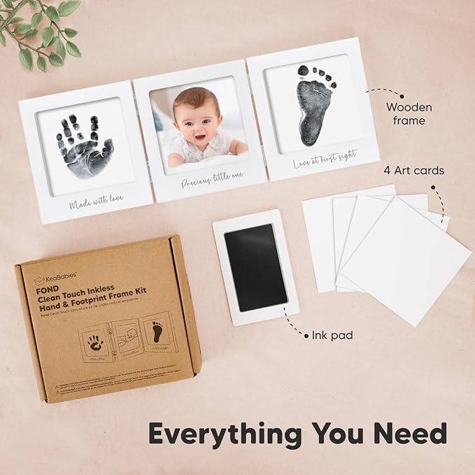 Inkless Baby Handprint and Footprint Kit for Newborn - Baby Footprint Kit, Newborn Keepsake Nursery Picture Frame,Dog Paw Print Maker, Personalized Gifts for New Mom,Showers & Registrys(White/Silver)