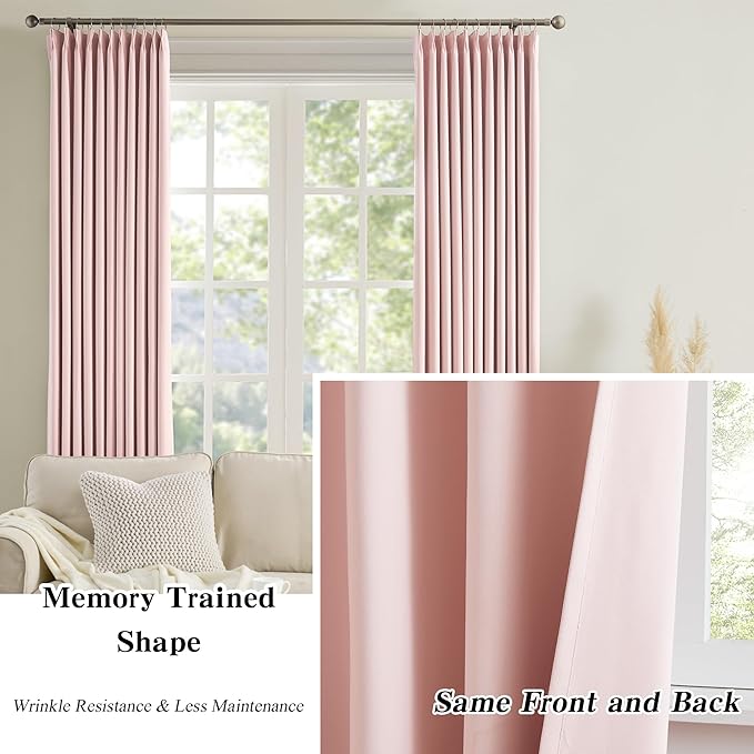 KEQIAOSUOCAI Pink Elegant Pinch Pleat Curtains 84 Inches Long, Light Blocking High End Pleated Drapes for Girls Nursery Bedroom Living Room Window Panels with Hooks 40 x 84 Baby Pink
