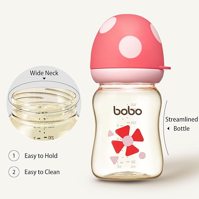 YOHKOH PPSU Baby Bottle Wide Neck, Newborn Anti-Colic Baby Bottle with Natural Response Nipple, Streamlined Body, Easy to Clean (5.4oz (Pack of 2), Red)