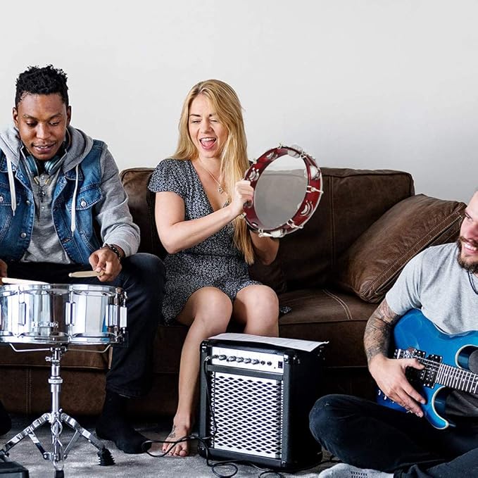 ENNBOM Tambourine Adjustable Tone Hand Drum Double Row Metal Jingles Hand Bell Performance Level Handheld Percussion (Red)