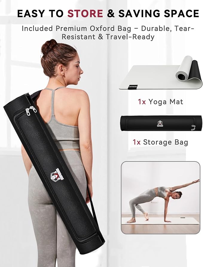 HAPBEAR Large Yoga Mat 72"x30" - 5mm Thick PU Top & Rubber Bottom - Non-Slip Wide Exercise Mat with Dual Layers - High Shock Absorption for Professional Yogis & Home Workouts - Bonus Oxford Bag Included