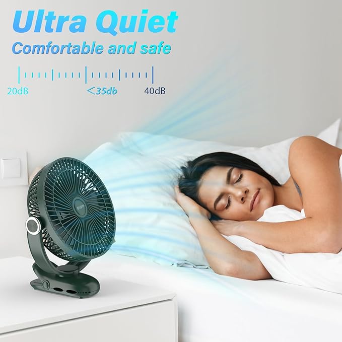 12000mAh Clip on Fan 30H Longest Runtime, 8in Portable Fan Rechargeable, Ultra Quiet with Heavy-Duty Clamp, USB Desk Fans for Golf Cart,Office Desk, Treadmill, Camping, Bedroom