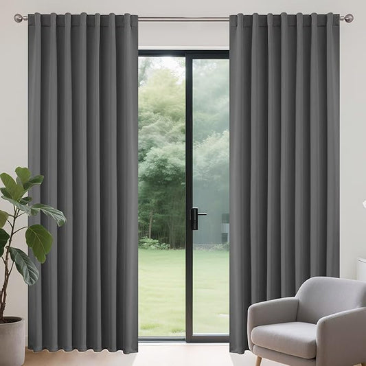 Joydeco Blackout Curtains 96 Inches Long, Thermal Insulated Black Out Curtains 2 Panels Set for Bedroom, Room Darkening Drapes for Living Room Window (W52 x L96 Inch, Light Grey)