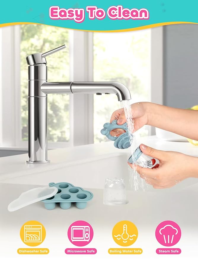 Baby Popsicle Molds & Food Feeder Set, Baby Fruit Feeder for Infant Teething Relief & Safe Infant Self Feeding 4 Months+ Starting Solids for Essentials (Beige)