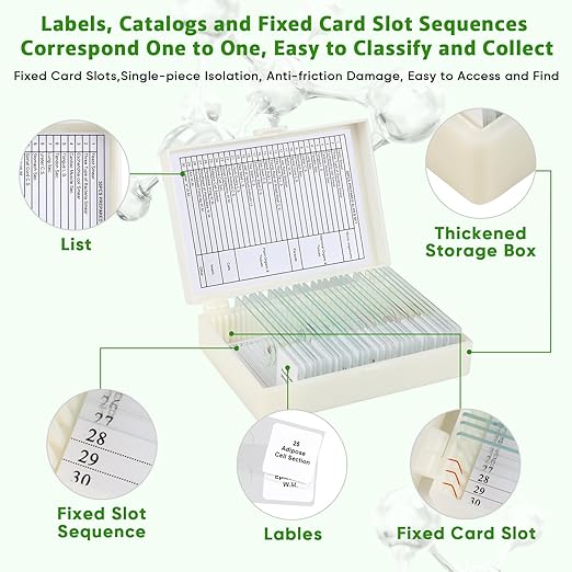 30 Microscope Slides with Specimens,Prepared Microscope Slides for Kids,Glass Slides for Microscope,Prepared Slides for Kids Microscope,Microscope Slide Preparation Kit for Biology Science Classes