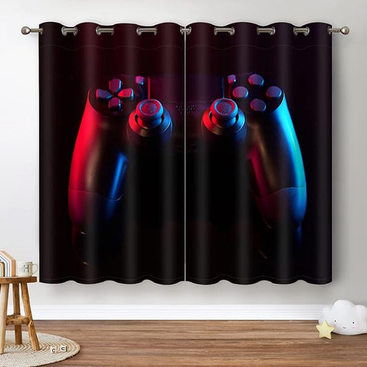 Jekeno Game Controller Blackout Curtains for Kids Boys Teens Bedroom Colorful Video Game Gamer Gaming Gamepad Decor for Home Living Room Grommet Window Drapes 2 Panel Set, 52"x84"