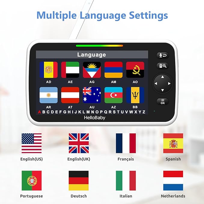 HelloBaby 6”IPS Large Screen, Video Baby Monitor with Upgraded 4000mAh Battery, 2-Way Talk, Night Vision, Pan-Tilt-Zoom, No WiFi, ECO Mode