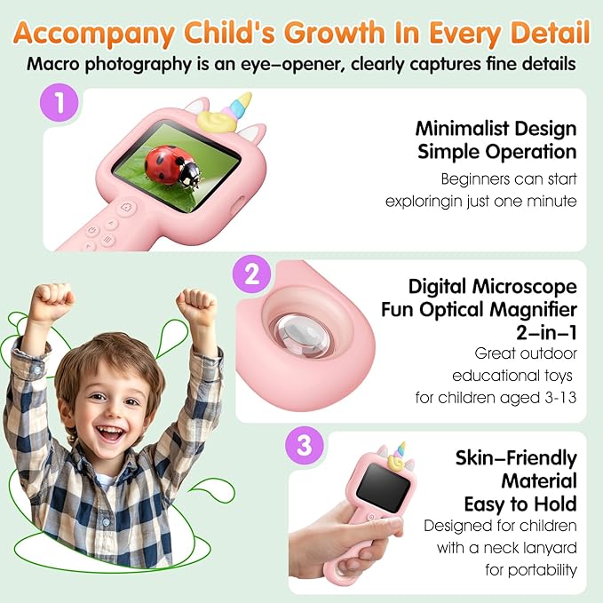 600X Portable Kids Microscope 2.4" Mini Handheld Digital Microscope for Kids - STEM Educational Science Kit Toys for Christmas Birthday Gifts Toys for 3 4 5 6 7 8 9 10 11 12 13 Year Old Girls