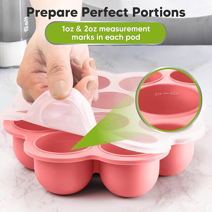 KeaBabies Silicone Food Freezer Trays with Lid, 2oz x 10 Pods Baby Food Storage Containers, Easy Puree Meal Prep, Breast Milk Silicone Freezer Molds, Dishwasher,Microwave Safe,BPA-Free(Blossom)
