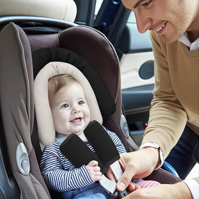 COOLBEBE Upgraded Babybody Support & Strap Covers Set for Newborn Infant Toddler - Extra Soft Breathable Car Seat Insert Cushion Pad, Perfect for Carseats, Strollers, Swing, Black
