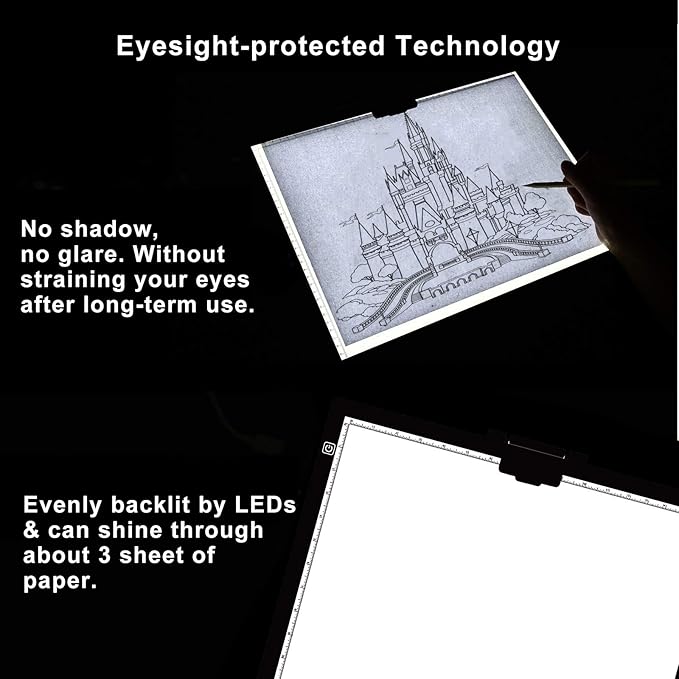 Diamond Painting Light Pad A3, LED Light Box Tracer w/Magnetic Clip & Pen Holder, 3 Level Brightness USB Power Dimmable Brightness Artcraft Tracing Light Pad for Drawing Sketching Diamond Painting