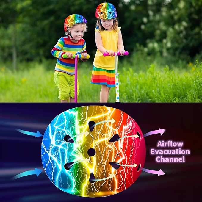 Adjustable Color Gradient Skateboard Helmet for 3-5-8-14+Ages【Toddler Kids Youth Adult】 Girls Boys Woman.Bike Helmet for Multi-Sports Cycling Bicycle Scooter Inline Roller Skate Rollerblading