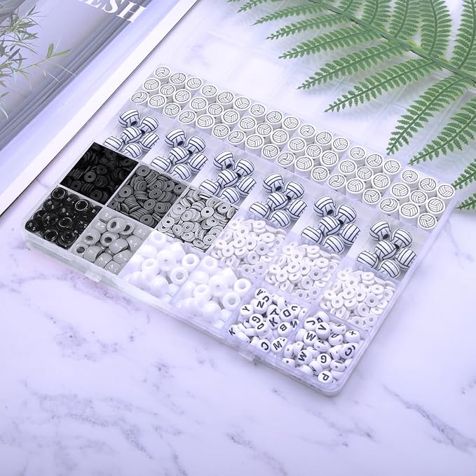 1600PCS Volleyball Sports Ball Polymer Clay Beads Charms for Friendship Bracelets Making Kit Cute Fun Beads DIY Arts Crafts Birthday Gifts for Kids Girls Volleyball Bead