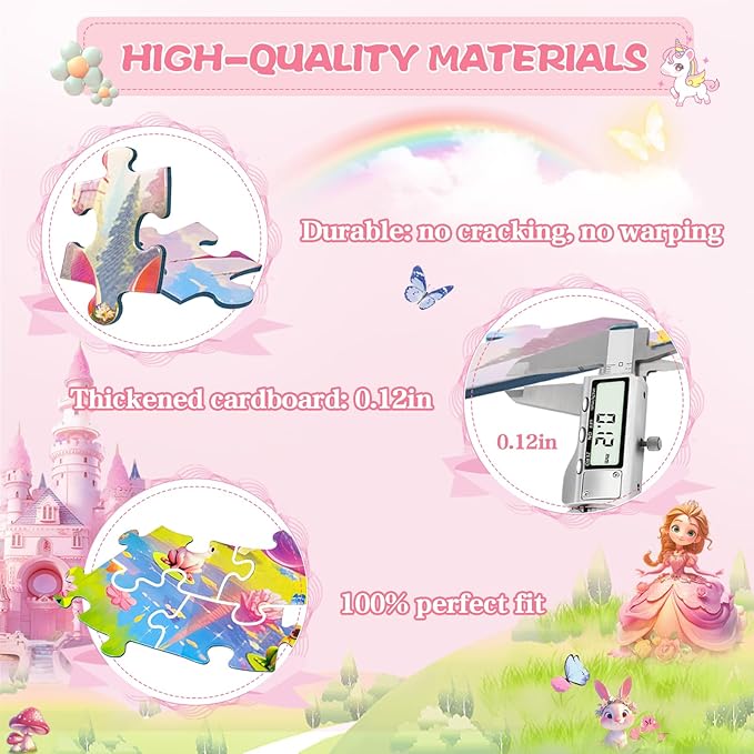 Floor Puzzles for Kids Ages 4-6, 70 Pieces Large Round Unicorn Princess Floor Puzzle Unicorn Jigsaw Puzzle Toy for 3 4 5 6 Toddler Girls - Educational Christmas, Birthday Gift