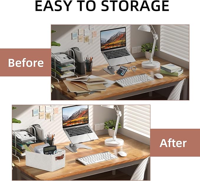 DULLEMELO fabric storage baskets | 11.8x7.9x5.1 inch small baskets for organizing Closet Set of 2 cloth storage baskets | rectangle storage basket with PU Handles (Beige)