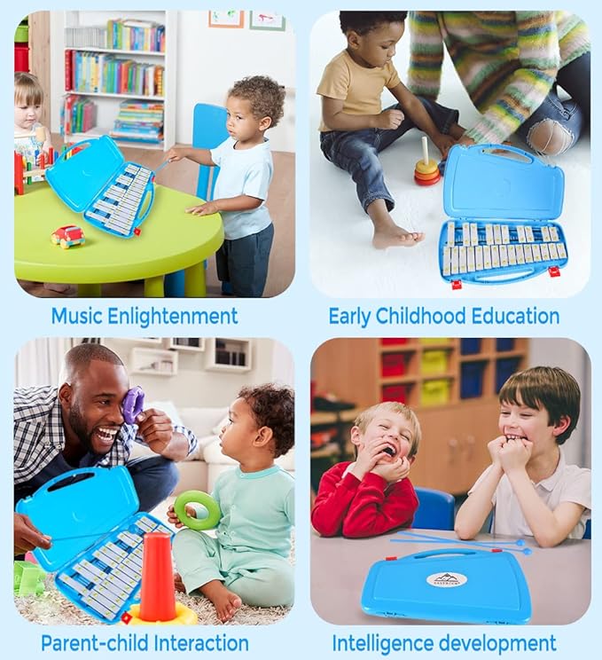 EASTROCK Professional Glockenspiel, 25 Notes Xylophone for Kids, Xylophone Instrument Music Teaching, Gifts, Perfectly Percussion Instrument Blue