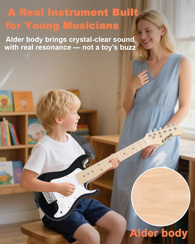 30 Inch Kids Electric Guitar Kit Beginner Complete Bundle with Smooth Fingerboard, Lightweight Design for Child, 5W Practice Amp, Gig Bag, Tuner, Strap, Cable, Picks, Extra Strings, RST-70 Black