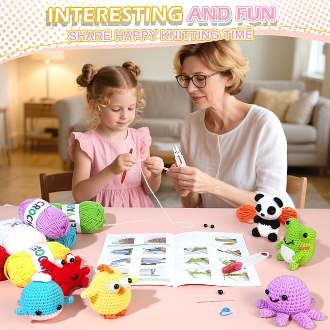 6 PCS Crochet Animal Kit –2026 DIY Amigurumi Crochet Kit for Beginners, Knitting Crochet Kit For Kids Adults , Knitting Kit with detailed videos tutorials, Yarn, Hook, Best Gift For Crochet Lovers