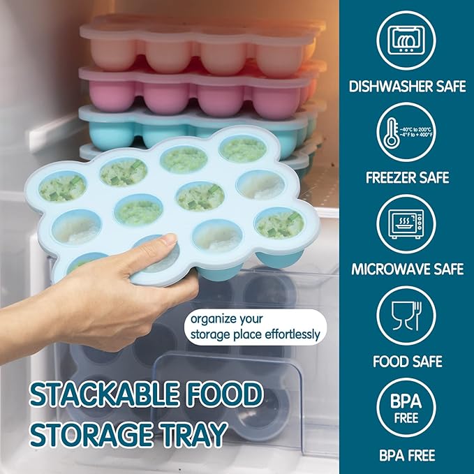 Baby Food Storage 12 x 1.5OZ Silicone Freezer Tray with Lid, Food Grade Silicone Containers for Purees & Vegetables Midnight Blue