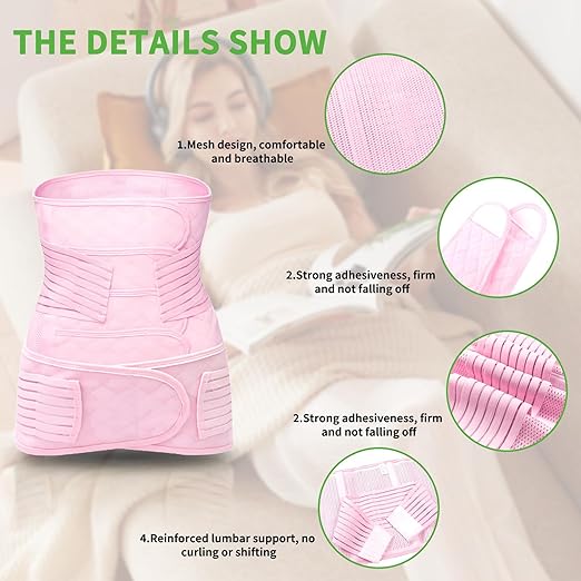 2 in 1 Postpartum Belly Band Wrap Pink, C-Section Support Belt Large, Post Partum Support Recovery Waist/Pelvis Belt, Hysterectomy Belly Band Binder Girdle Stomach