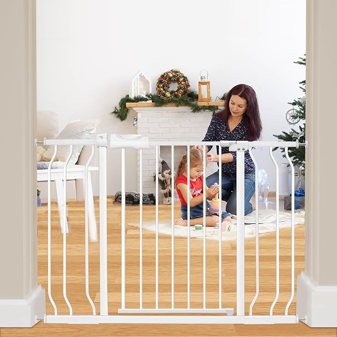 Extra Wide Baby Gate Extra Tall Dog Gate for Stairs Doorways White Metal Tension Child Pet Safety Gates with Pressure Mount 38.5-43.5 Inch Wide