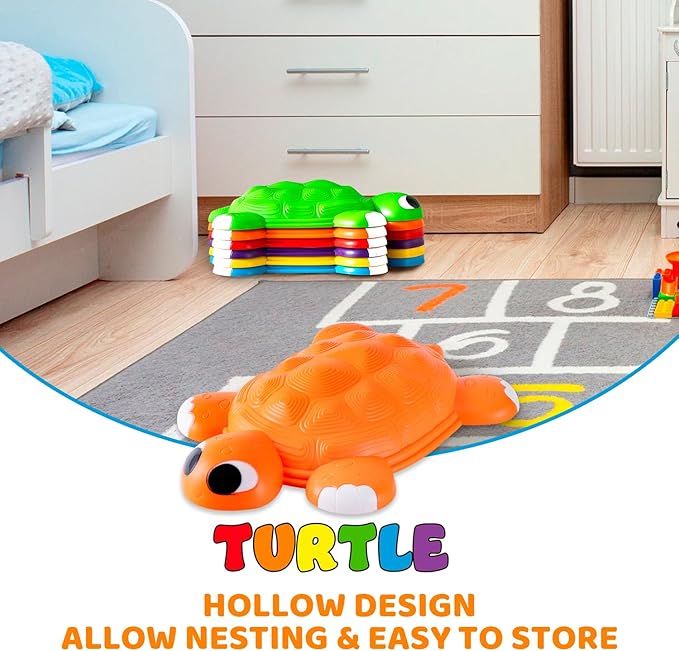 JOYIN Turtle Balance Stepping Stones, 6 Pcs Kids Turtle Jumping Stones Steps Stones Up to 265 Ibs, Toddler Obstacle Course Coordination Game Toys for Ages 3 Years and UP Indoor or Outdoor Play