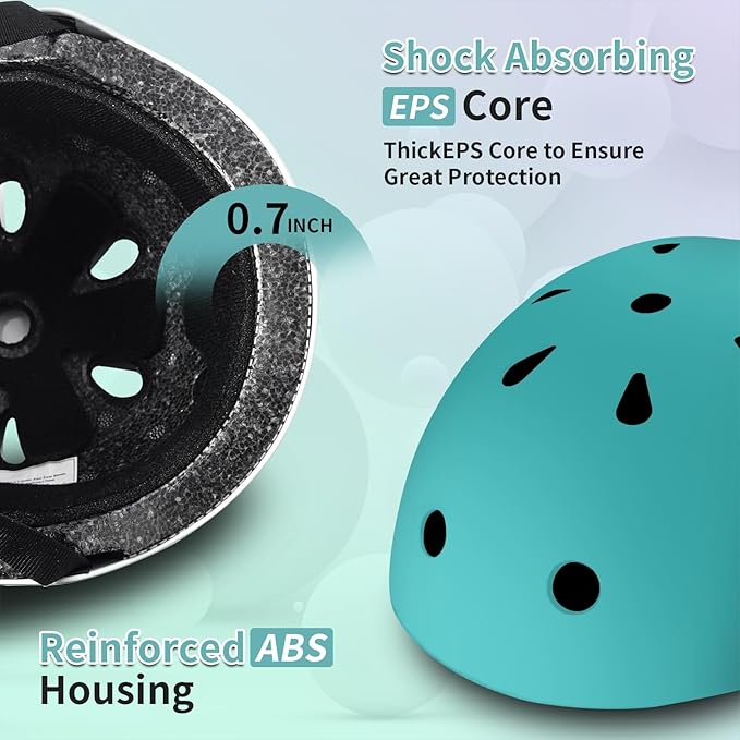 Adjustable Kids Bike Helmet with Knee & Elbow Pads Set, Color Gradient Design for Boys and Girls Aged 3-14+, for Skateboarding, Scooter, Roller & Inline Skating, Longboard